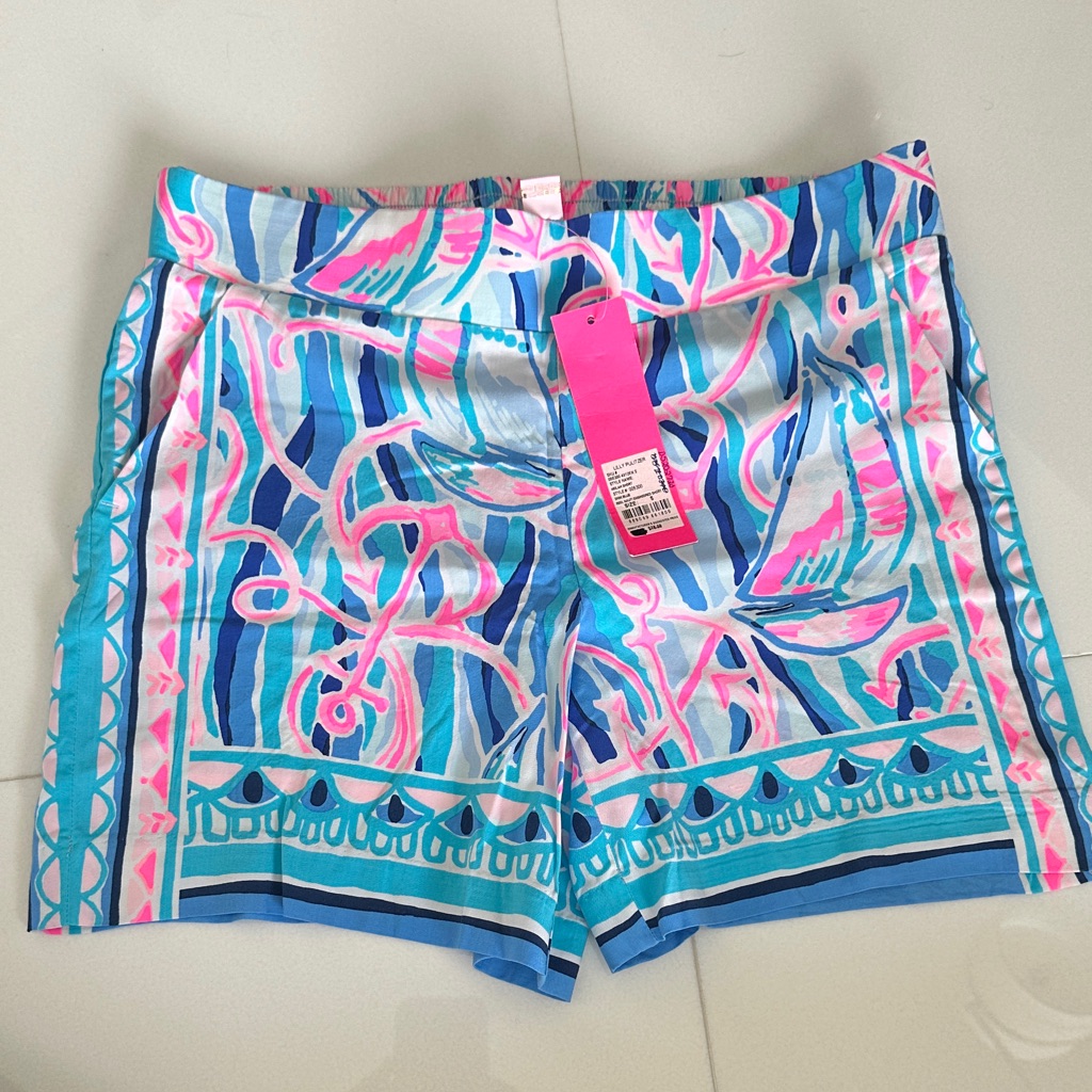 Brand New Lilly Pulitzer Blue And Pink Patterned Shorts With Anchors